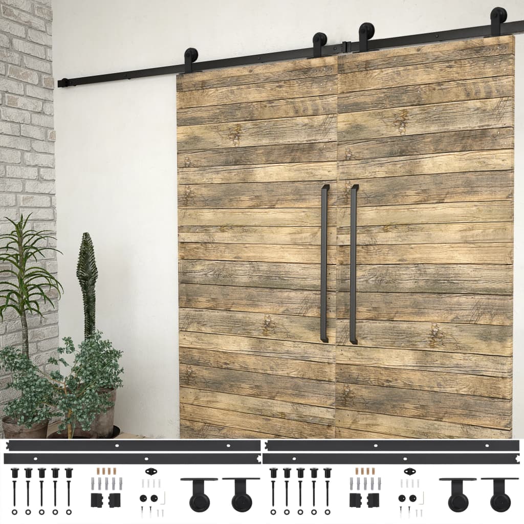 Kit di Binari per Porte Scorrevoli 2 pz 200 cm Acciaio Nero