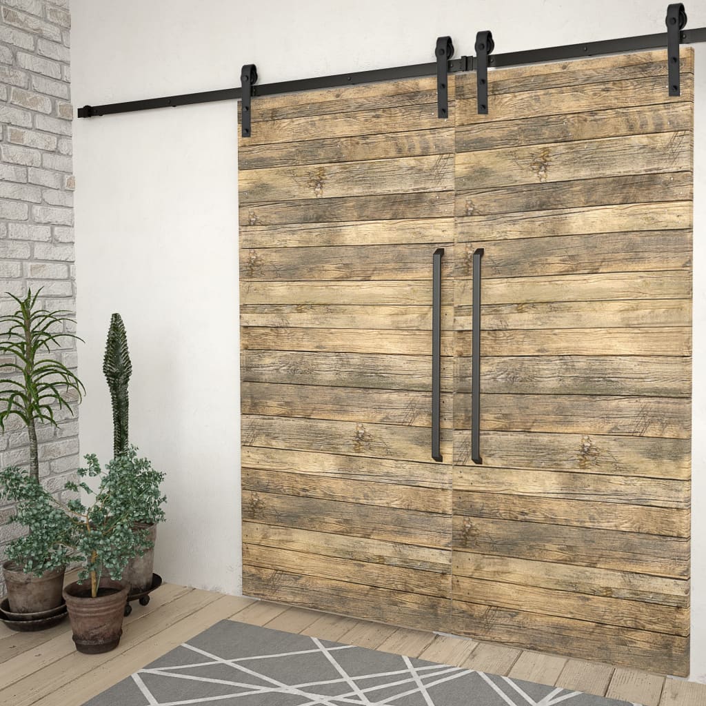 Kit di Binari per Porte Scorrevoli 2 pz 200 cm Acciaio Nero
