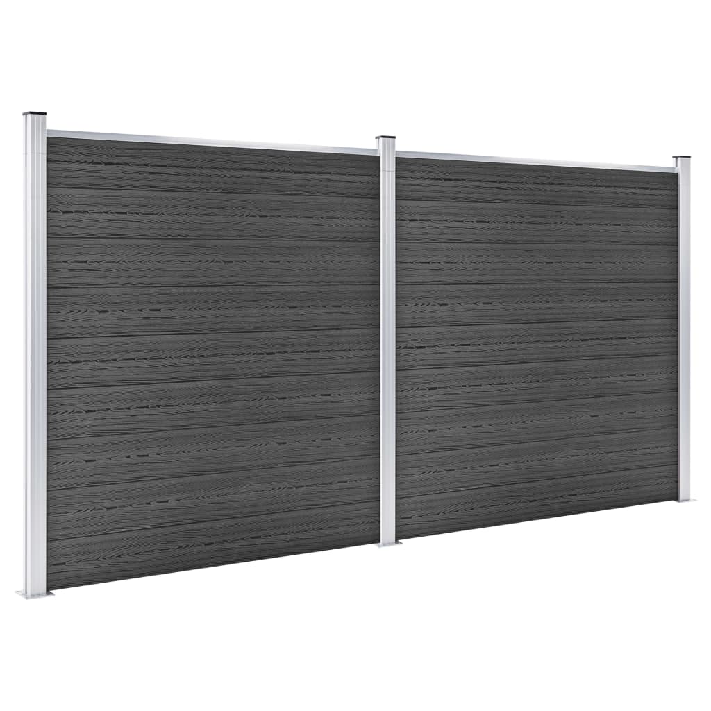 Set Pannelli di Recinzione in WPC 353x186 cm Nero