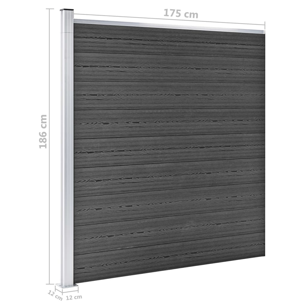 Set Pannelli di Recinzione in WPC 353x186 cm Nero