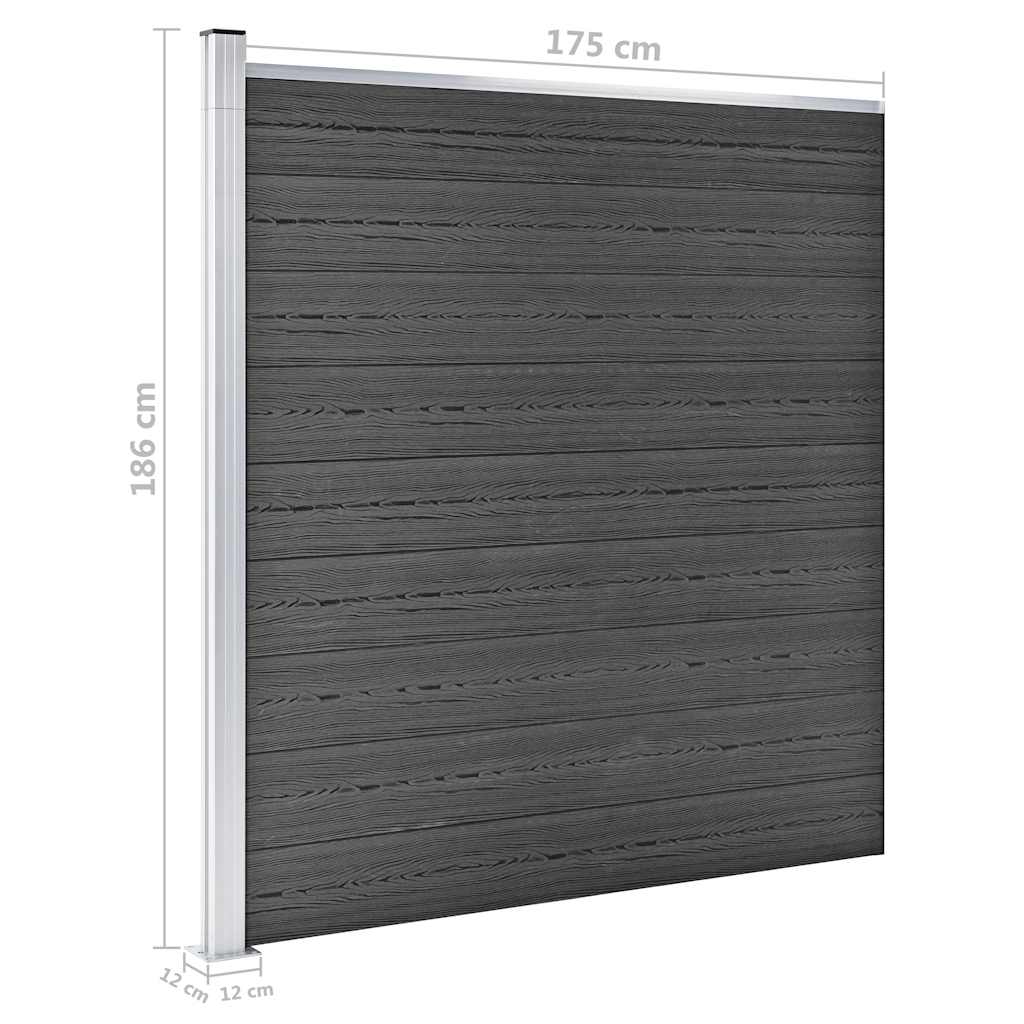 Set Pannelli di Recinzione WPC 1218x186 cm Nero