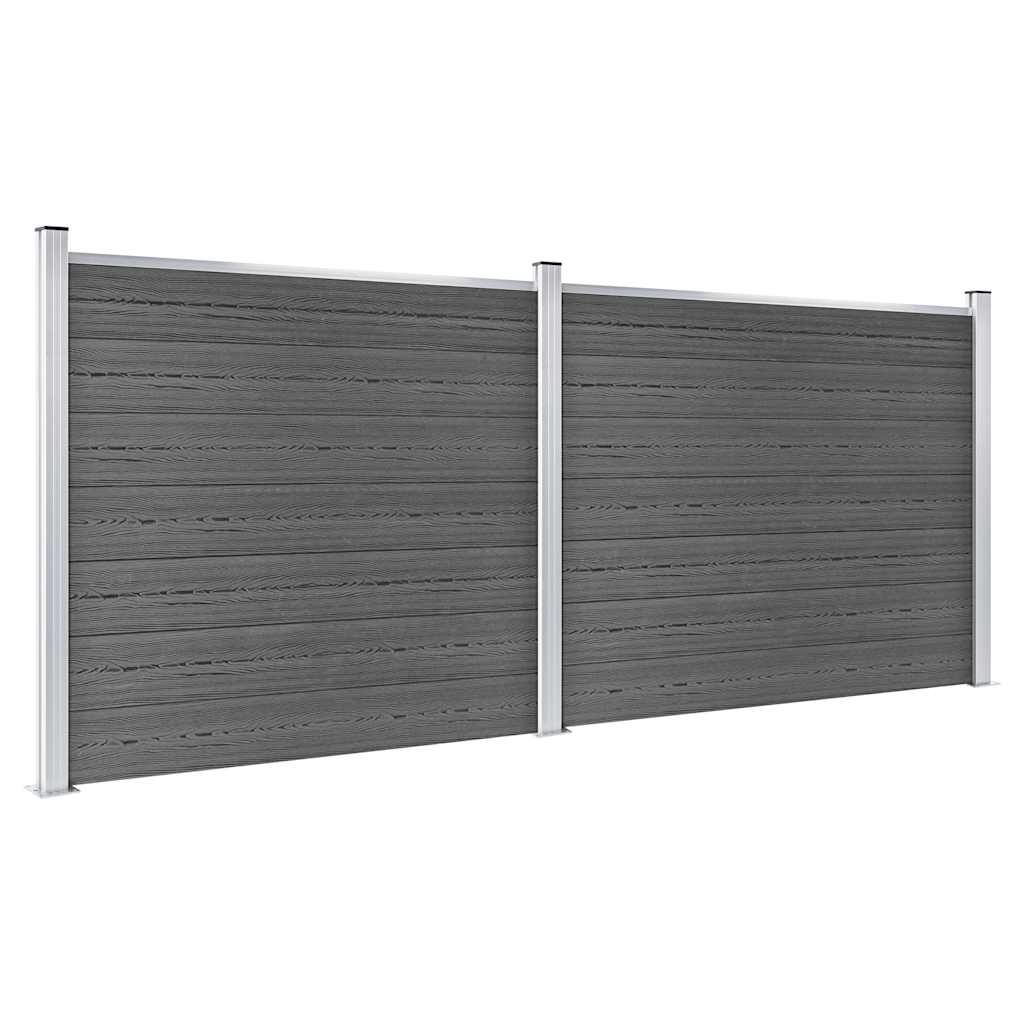 Set Pannelli di Recinzione in WPC 353x146 cm Nero
