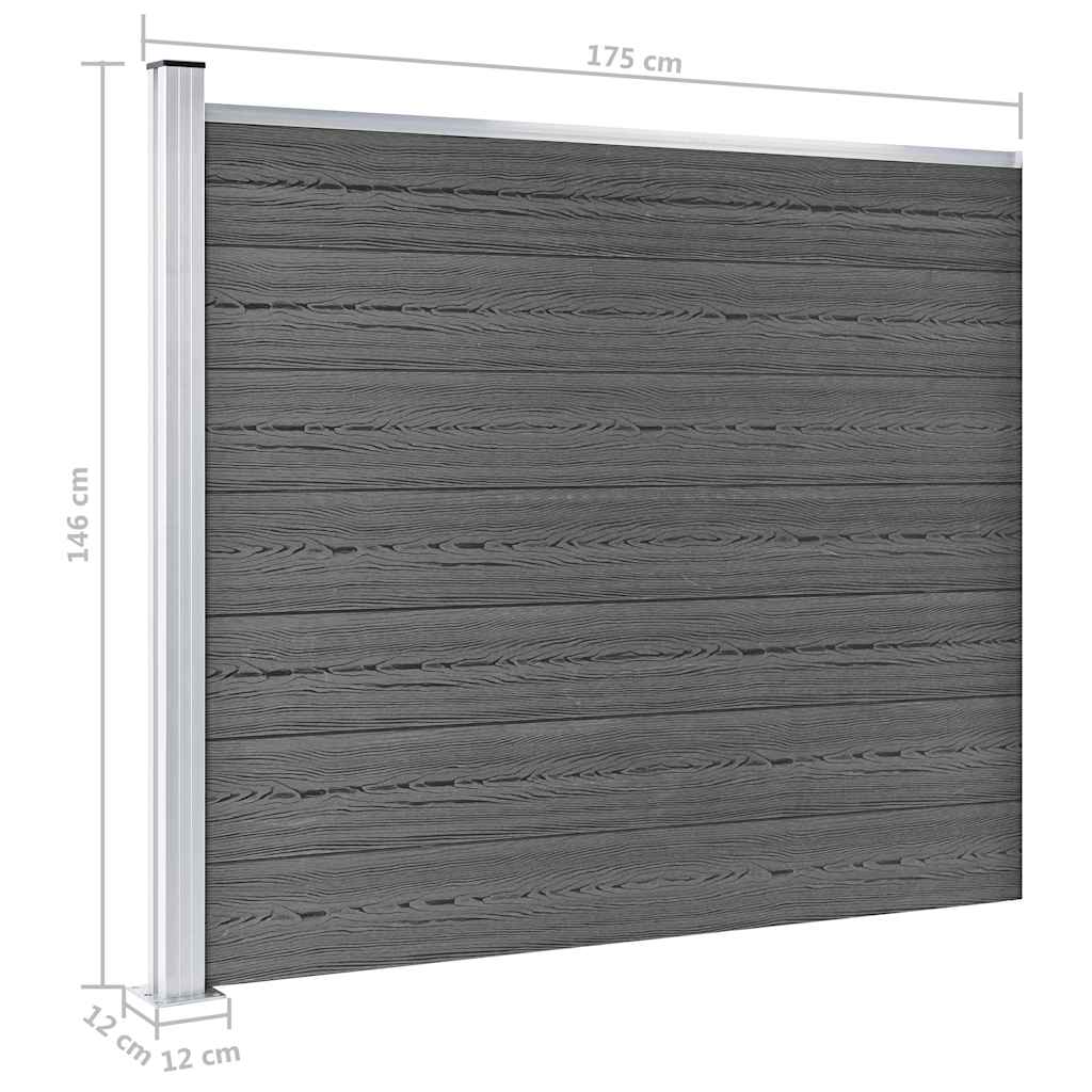 Set Pannelli di Recinzione in WPC 353x146 cm Nero
