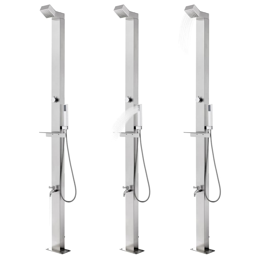 Doccia da Giardino con Base Grigia 225 cm in Acciaio Inossidabile