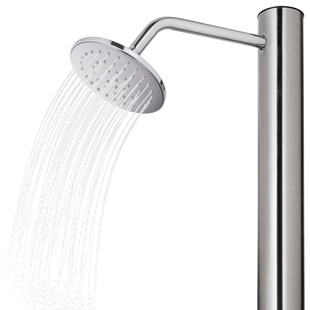 Doccia da Giardino con Base Grigia 220 cm in Acciaio Inox