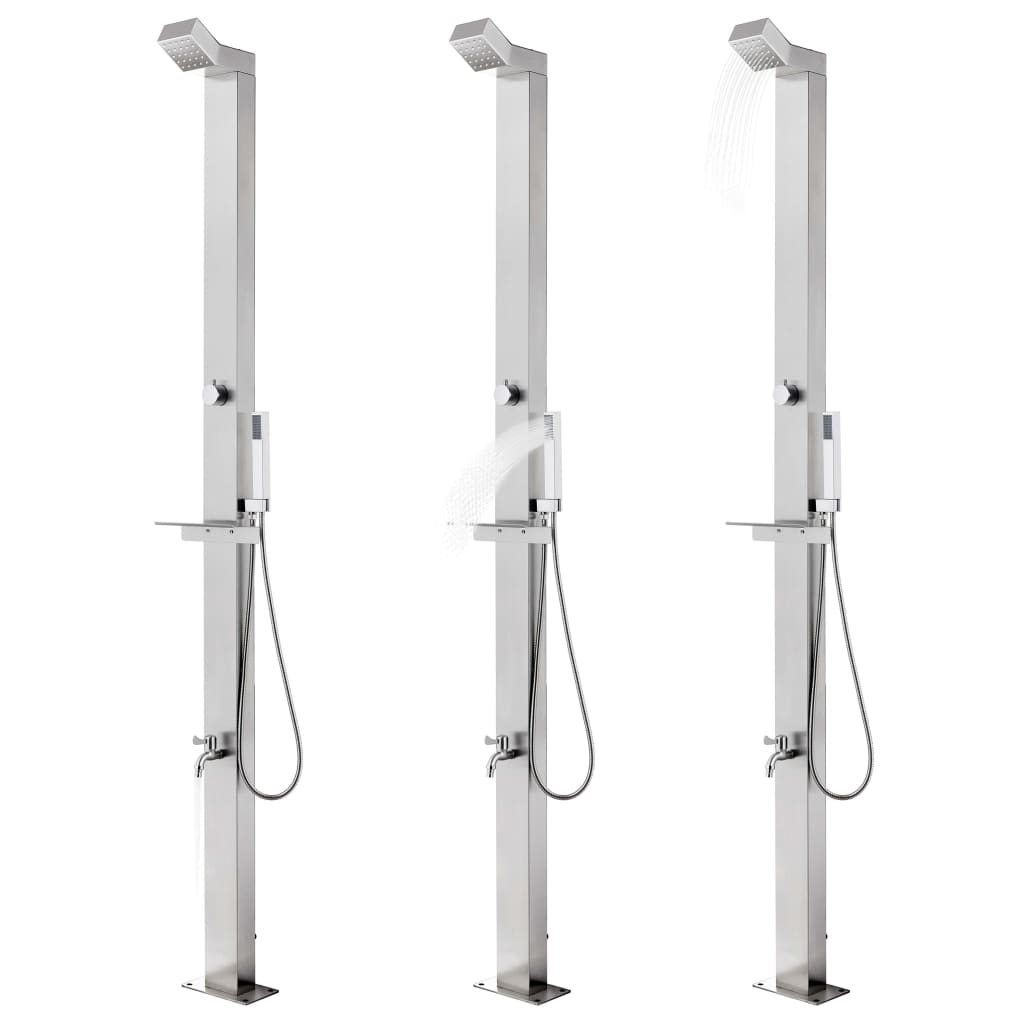 Doccia da Giardino con Base Marrone 225 cm in Acciaio Inossidabile