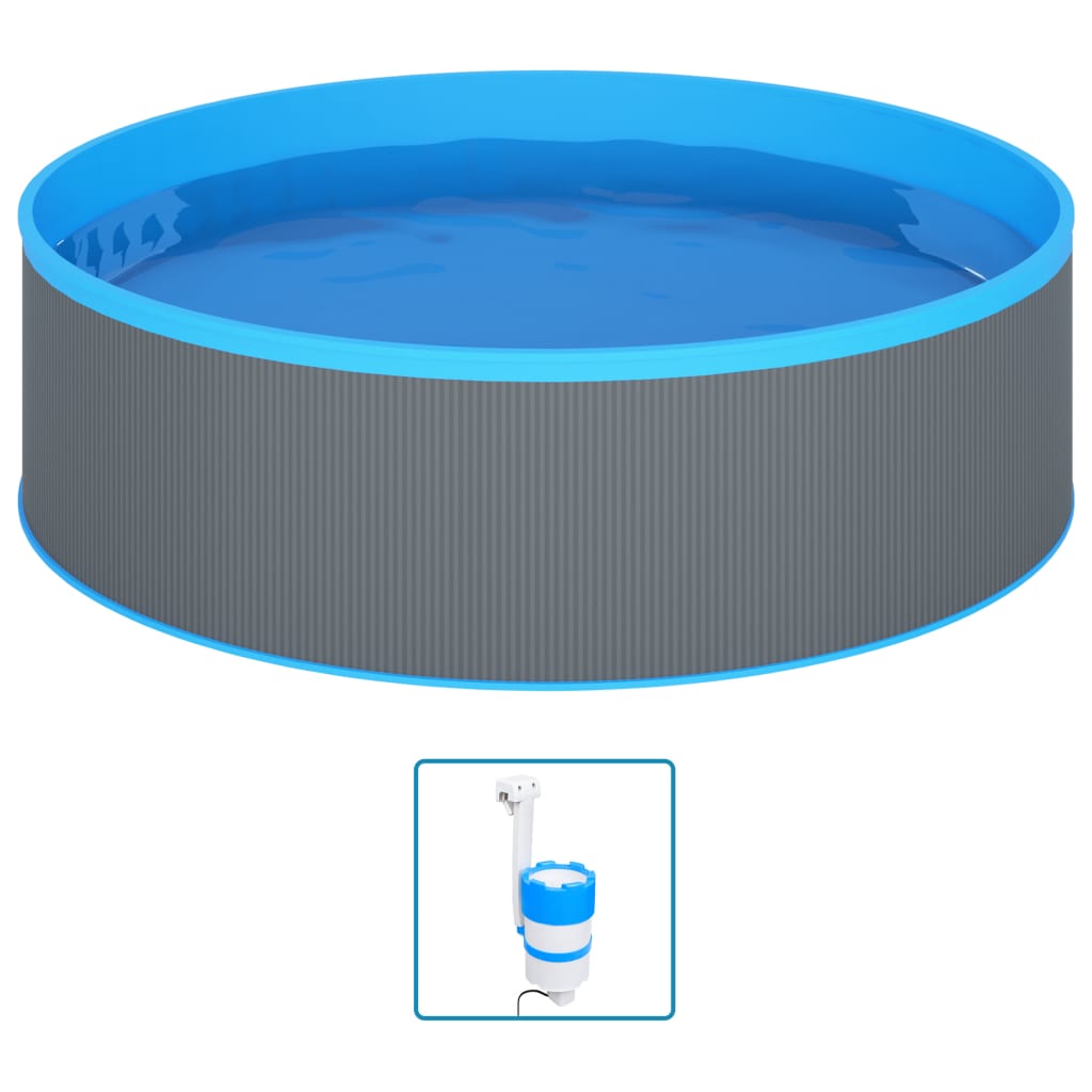 Piscina Fuori Terra 350x90 cm con Skimmer e Pompa Sospesi - Acciaio e PVC Grigia