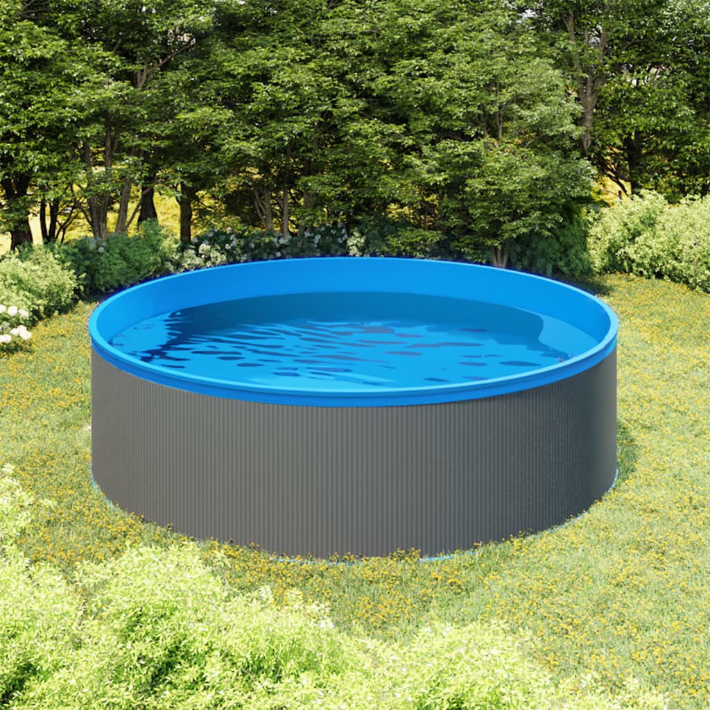 Piscina Fuori Terra 350x90 cm con Skimmer e Pompa Sospesi - Acciaio e PVC Grigia