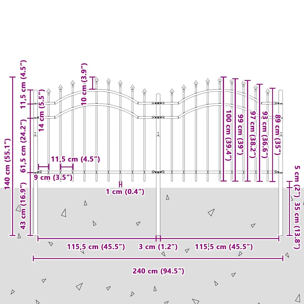 Recinzione da Giardino Woerden con Punta a Lancia Nera 240x100 cm in Acciaio