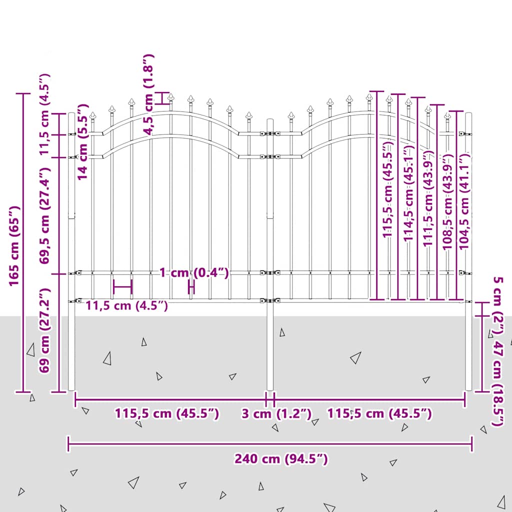 Recinzione da Giardino Woerden con Punta a Lancia Nera 240x125 cm in Acciaio