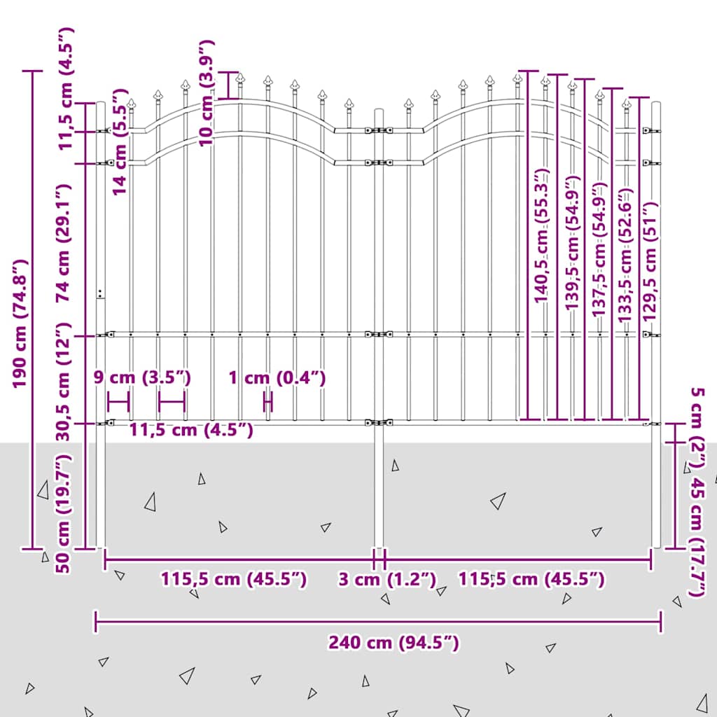Recinzione da Giardino Woerden con Punta a Lancia Nera 240x150 cm in Acciaio