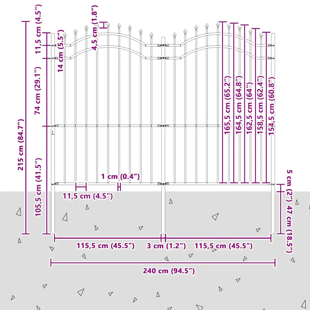 Recinzione da Giardino Woerden con Punta a Lancia Nera 240x175 cm in Acciaio