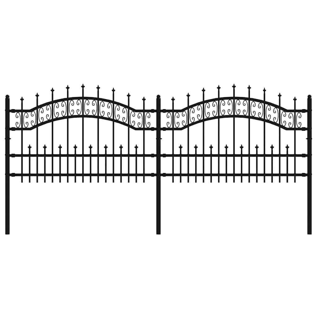 Recinzione da Giardino KAMPEN con Punta a Lancia Nera 240x75 cm in Acciaio