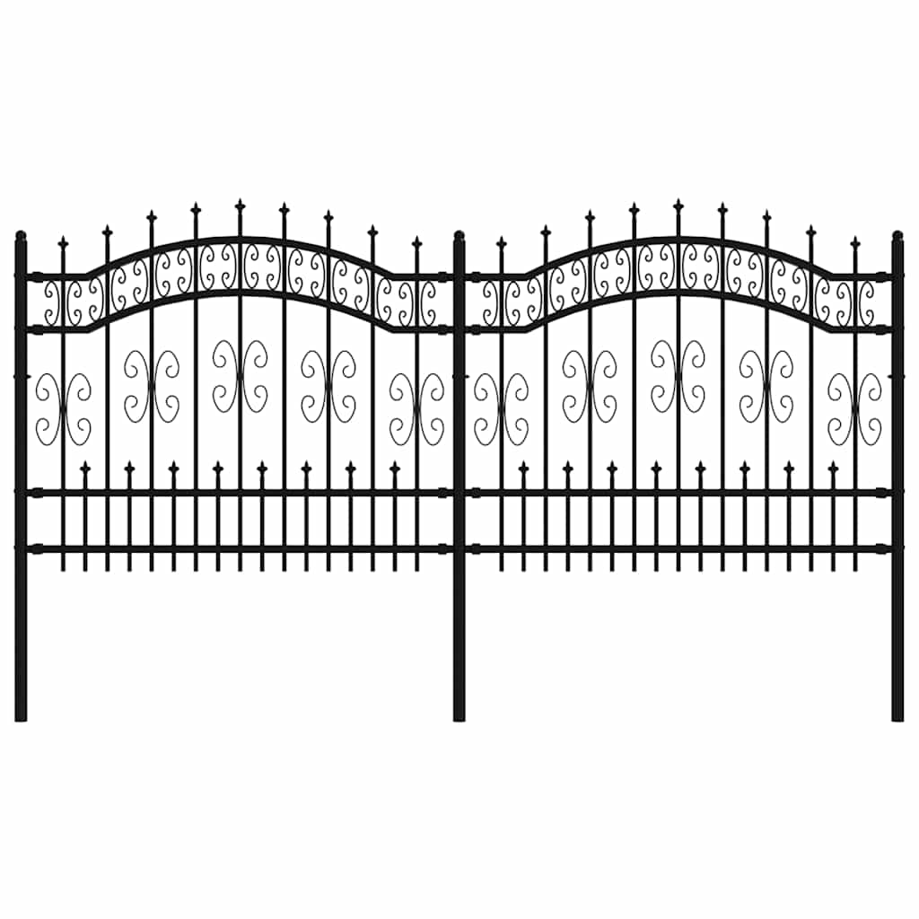 Recinzione da Giardino KAMPEN con Punta a Lancia Nera 240x100 cm Acciaio