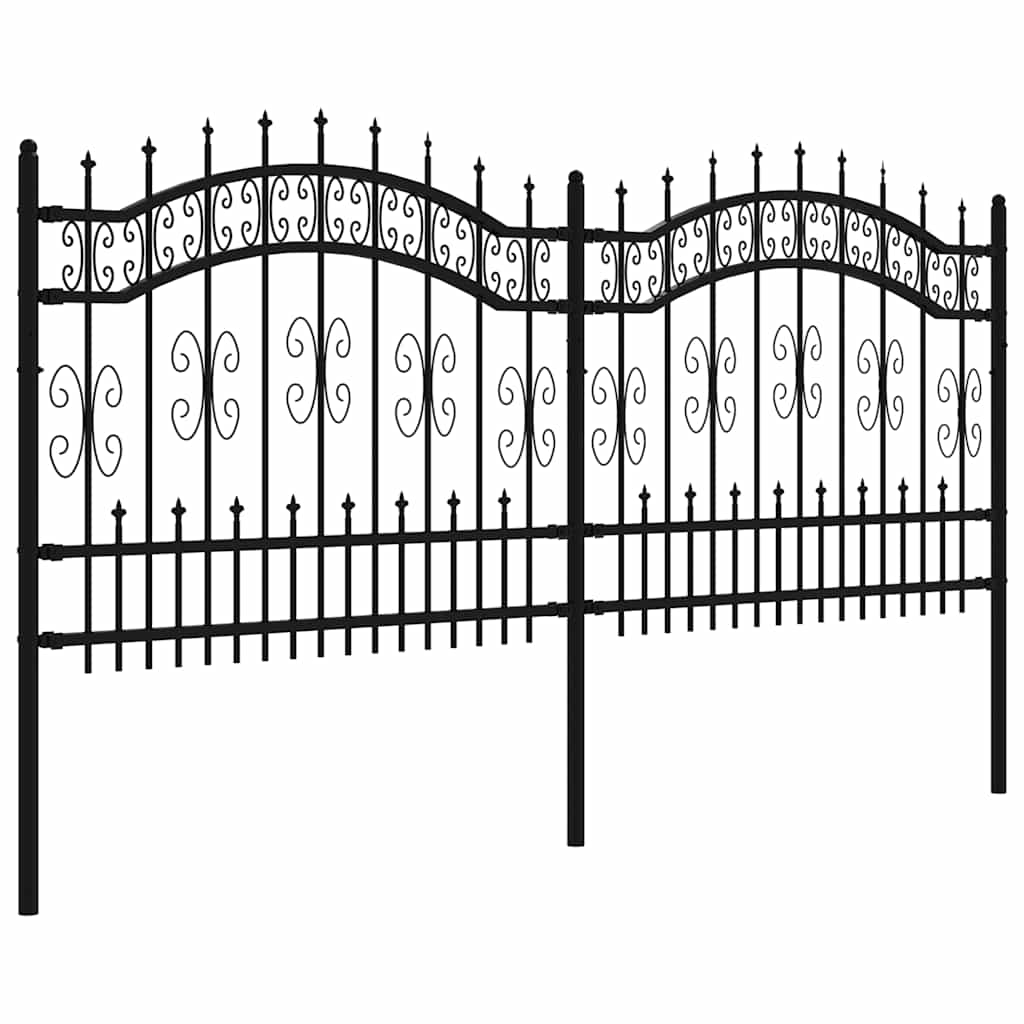 Recinzione da Giardino KAMPEN con Punta a Lancia Nera 240x100 cm Acciaio