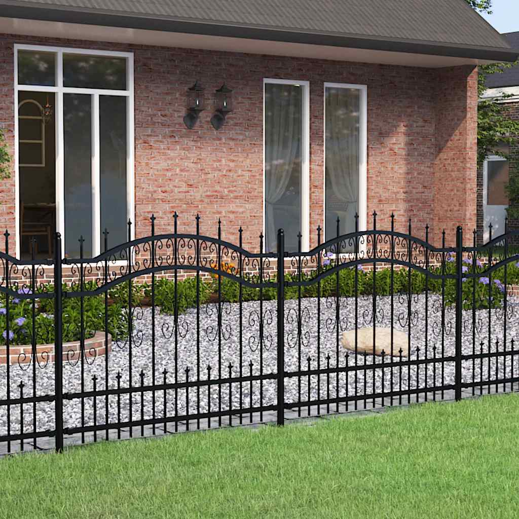 Recinzione da Giardino KAMPEN con Punta a Lancia Nera 240x100 cm Acciaio