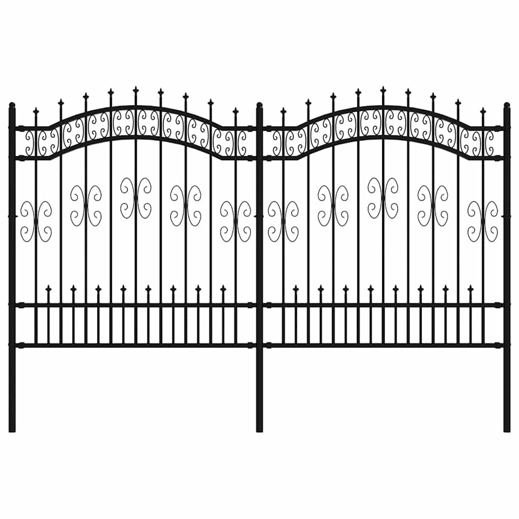 Recinzione da Giardino KAMPEN con Punta a Lancia Nera 240x125 cm in Acciaio Verniciato