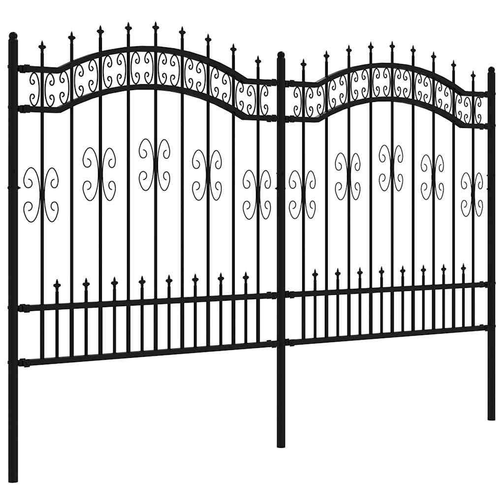 Recinzione da Giardino KAMPEN con Punta a Lancia Nera 240x125 cm in Acciaio Verniciato