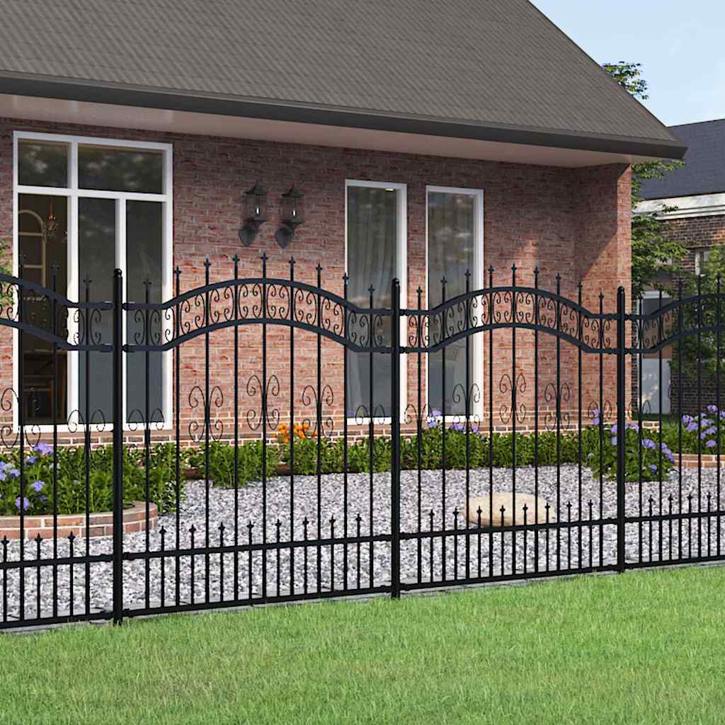 Recinzione da Giardino KAMPEN con Punta a Lancia Nera 240x125 cm in Acciaio Verniciato