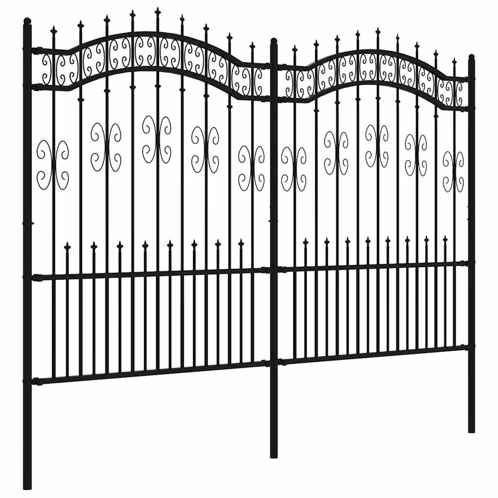 Recinzione da Giardino KAMPEN con Punta a Lancia Nera 240x150 cm in Acciaio