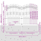 Recinzione da Giardino KAMPEN con Punta a Lancia Nera 240x150 cm in Acciaio