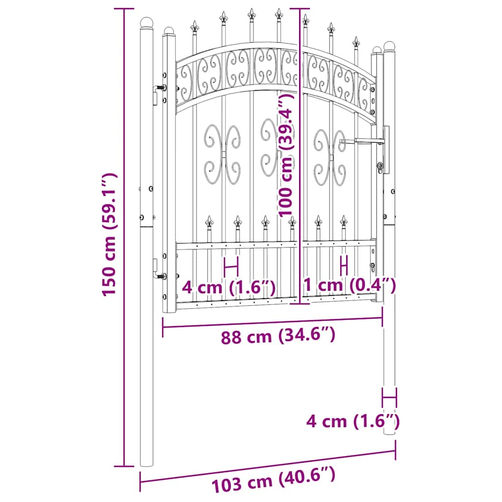 Cancello per recinzione KAMPEN con punta a lancia Nero 103x100 cm acciaio verniciato a polvere