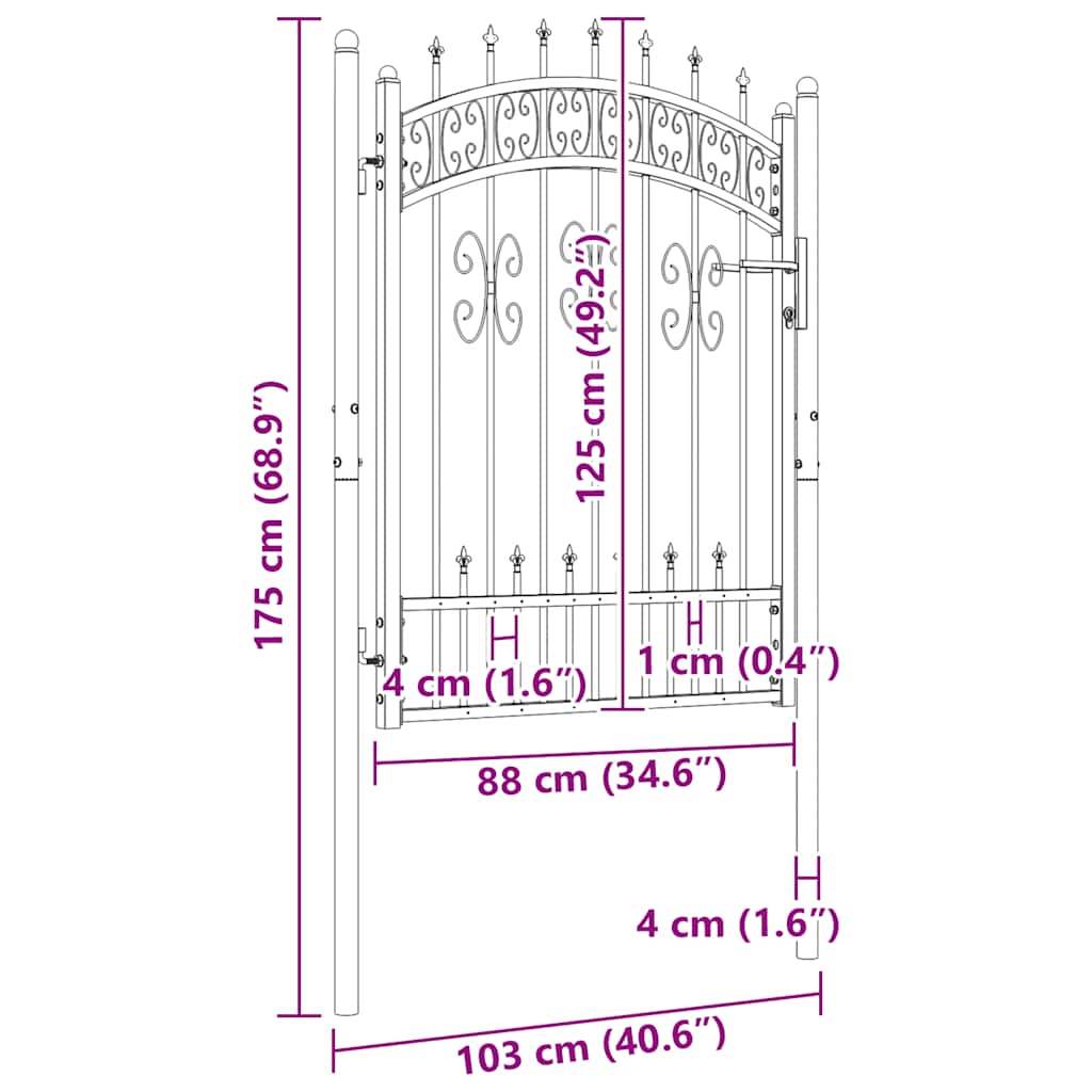 Cancello per recinzione KAMPEN con punta a lancia Nero 103x125 cm acciaio verniciato