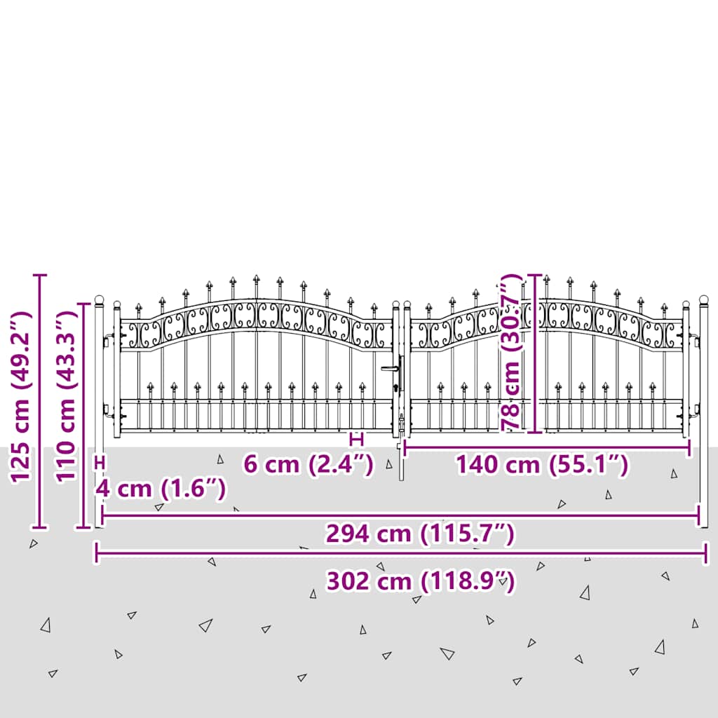 Cancello per recinzione KAMPEN con punta a lancia Nero 302x78 cm in acciaio verniciato