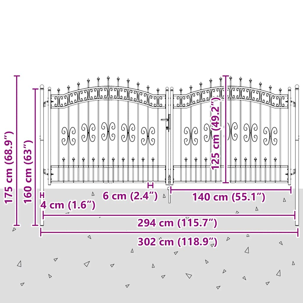 Cancello per recinzione KAMPEN con punta a lancia nero 302x125 cm in acciaio verniciato