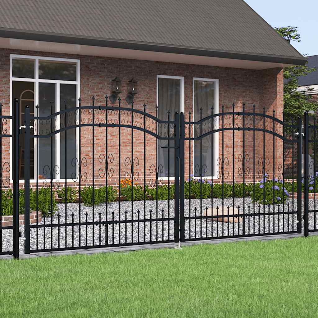 Cancello per recinzione KAMPEN con punta a lancia nero 302x125 cm in acciaio verniciato