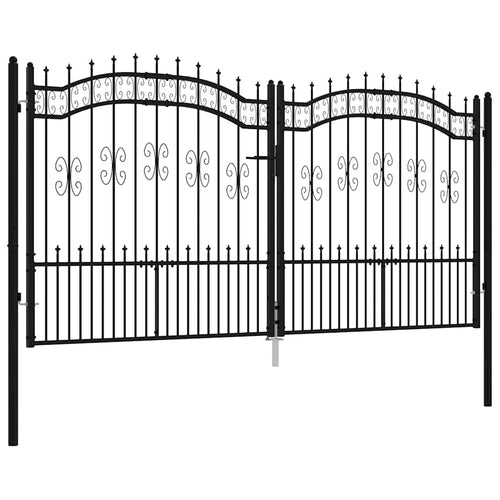 Cancello per recinzione KAMPEN con punta a lancia Nero 302x150 cm acciaio