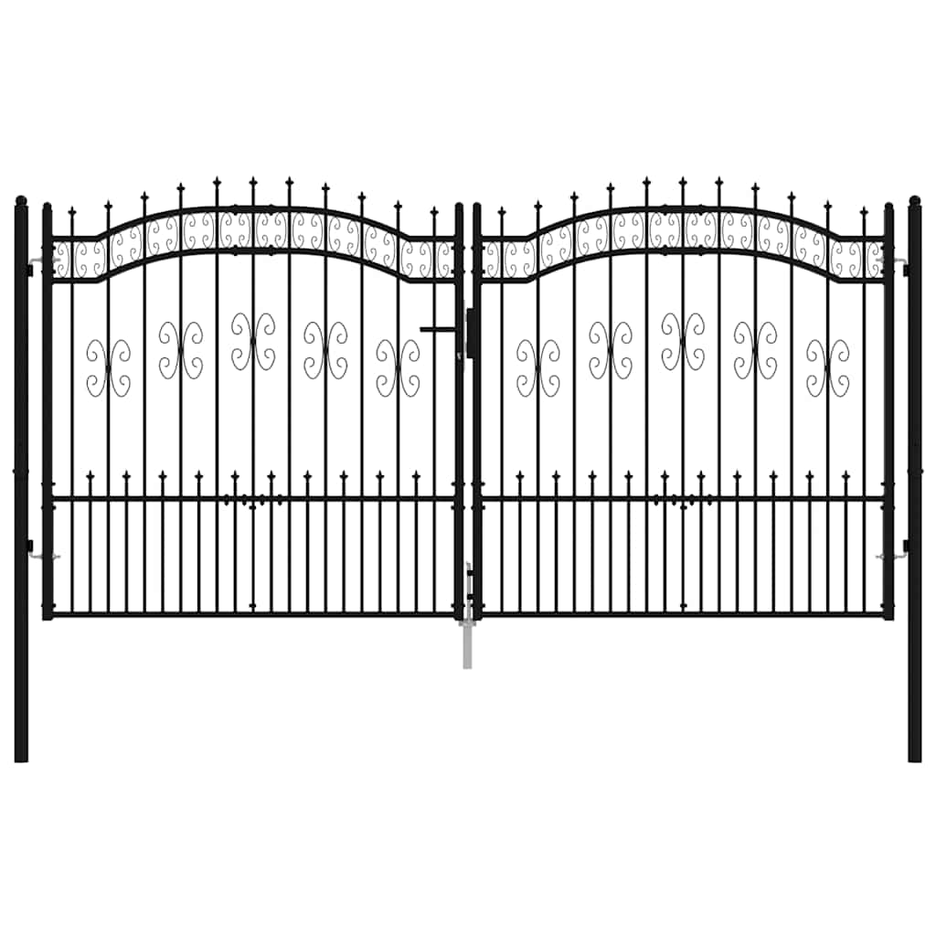 Cancello per recinzione KAMPEN con punta a lancia Nero 302x150 cm acciaio