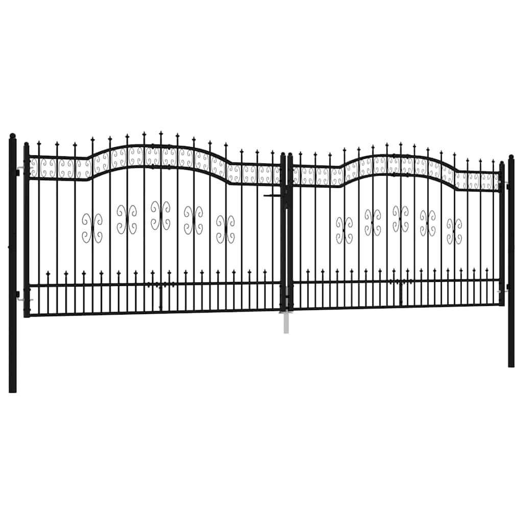 Cancello per recinzione KAMPEN con punta a lancia Nero 394,5x125 cm acciaio