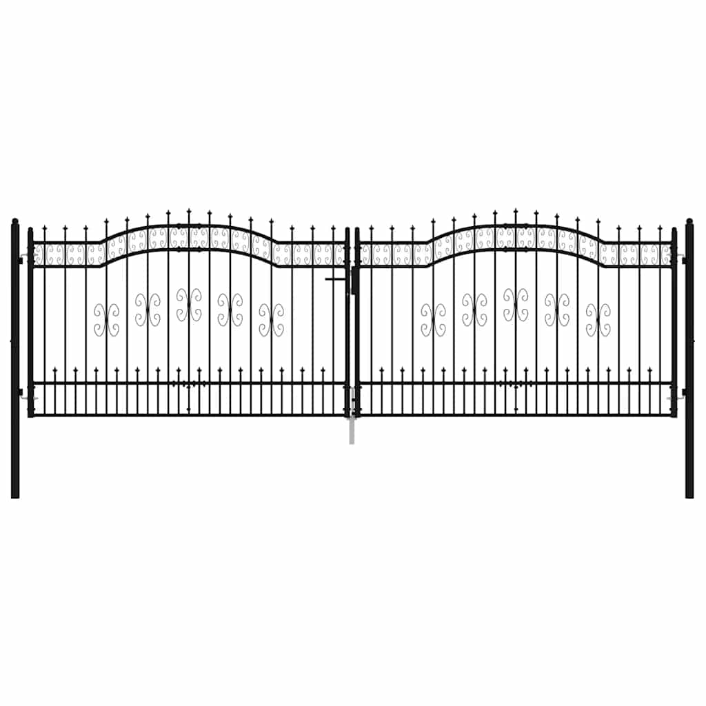 Cancello per recinzione KAMPEN con punta a lancia Nero 394,5x125 cm acciaio