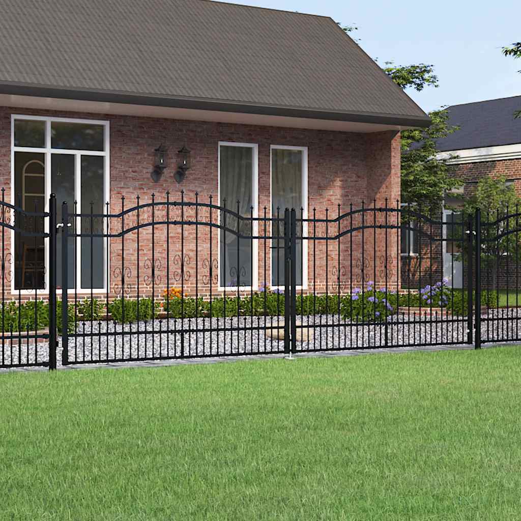 Cancello per recinzione KAMPEN con punta a lancia Nero 394,5x125 cm acciaio