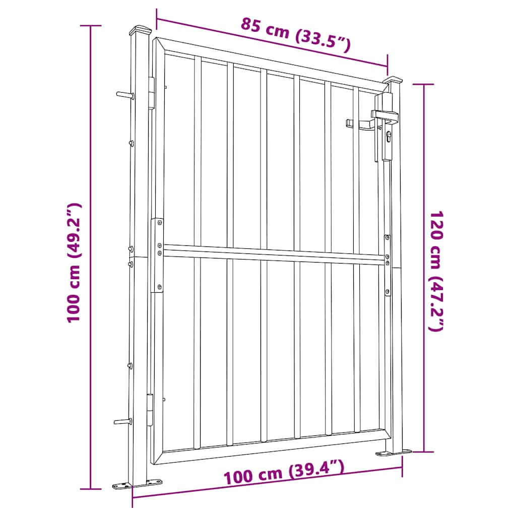 Cancello da giardino 100x120 cm in acciaio inossidabile