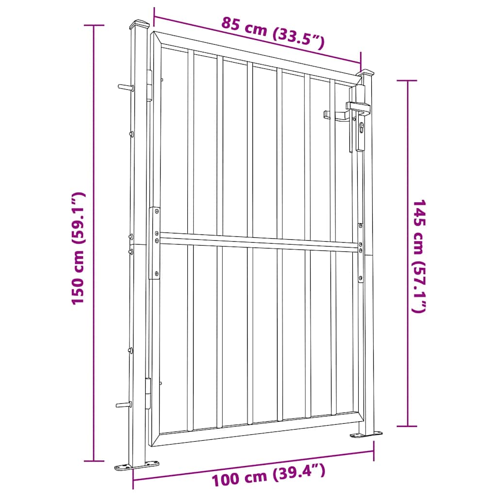 Cancello da giardino 100x145 cm in acciaio inox
