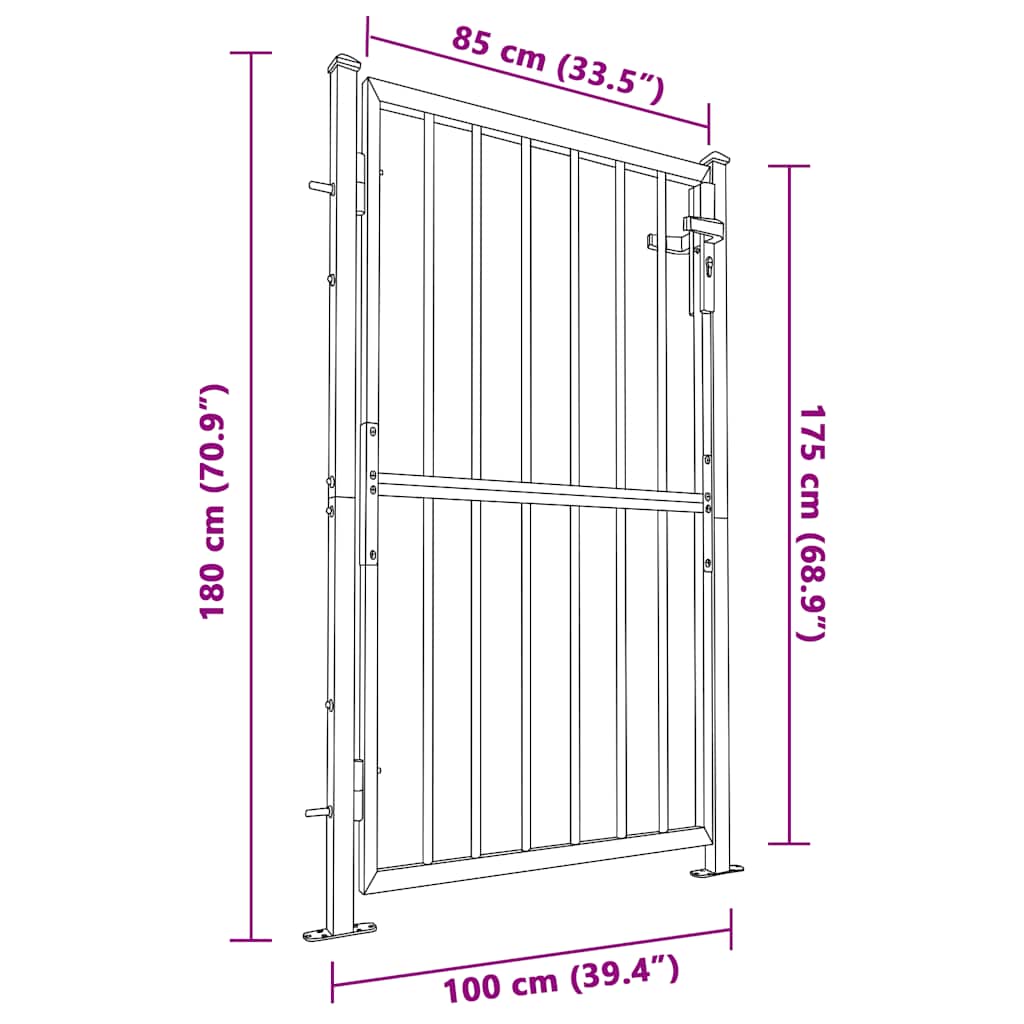 Cancello da giardino 100x175 cm in acciaio inox