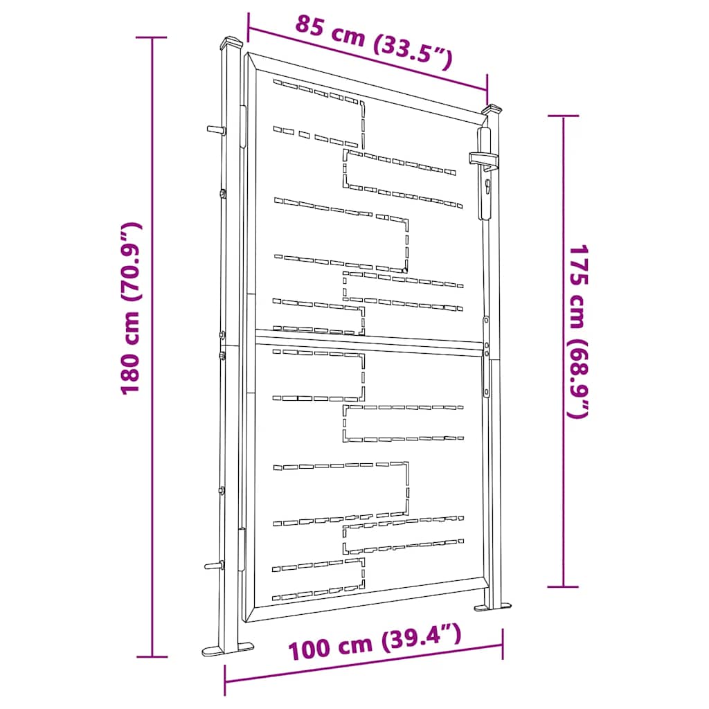 Cancello da giardino 100x175 cm in acciaio inox