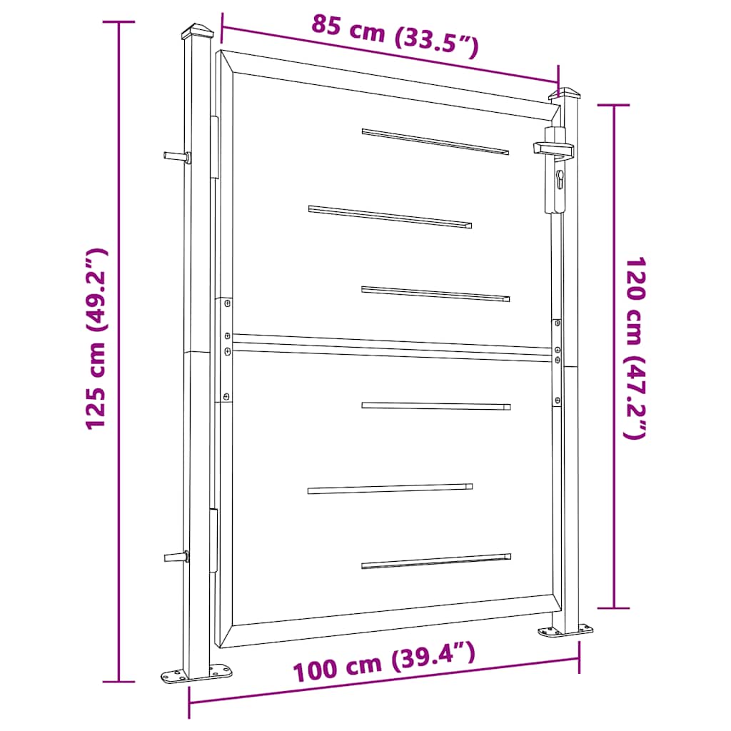 Cancello da giardino 100x120 cm in acciaio inossidabile