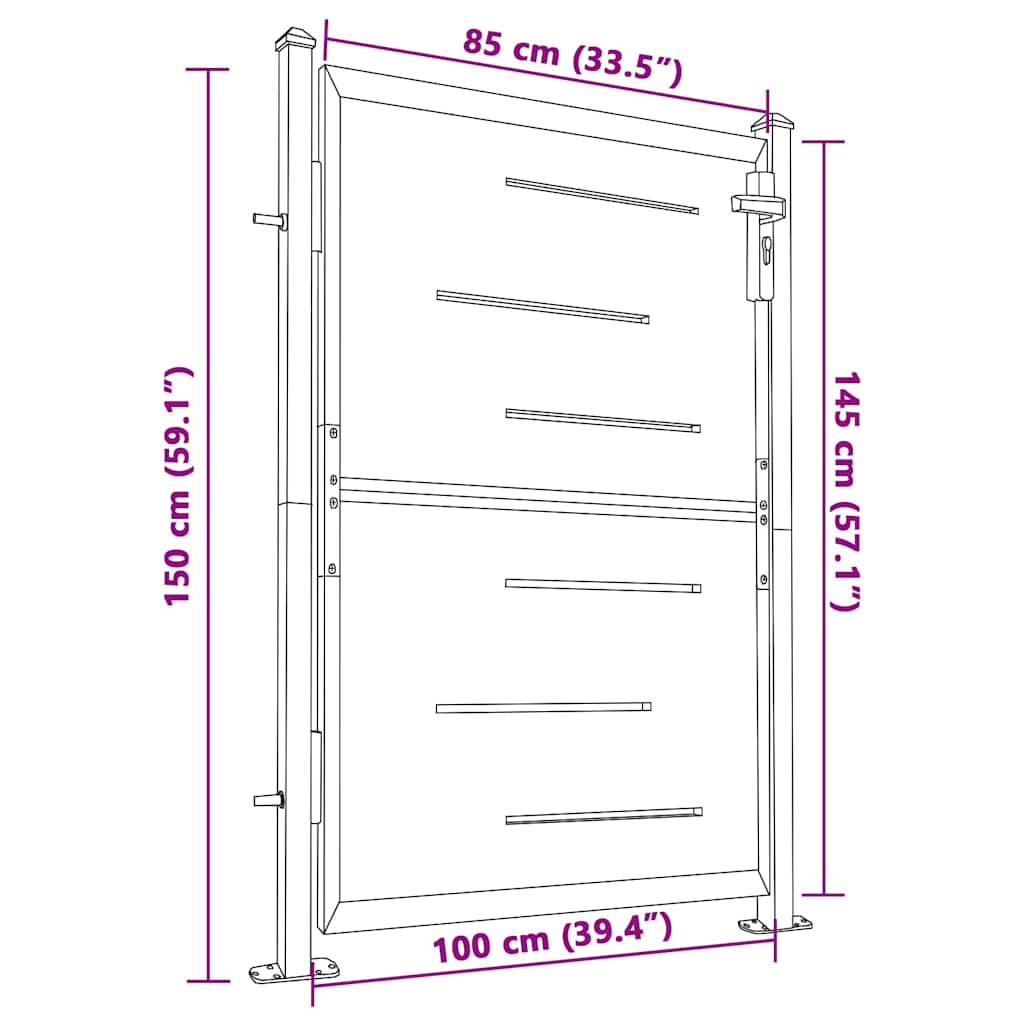 Cancello da giardino 100x145 cm in acciaio inox