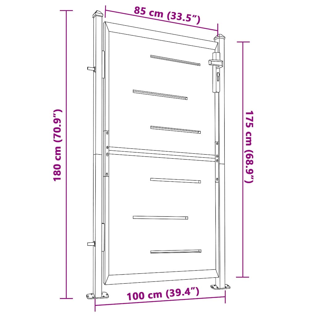 Cancello da giardino 100x175 cm in acciaio inox