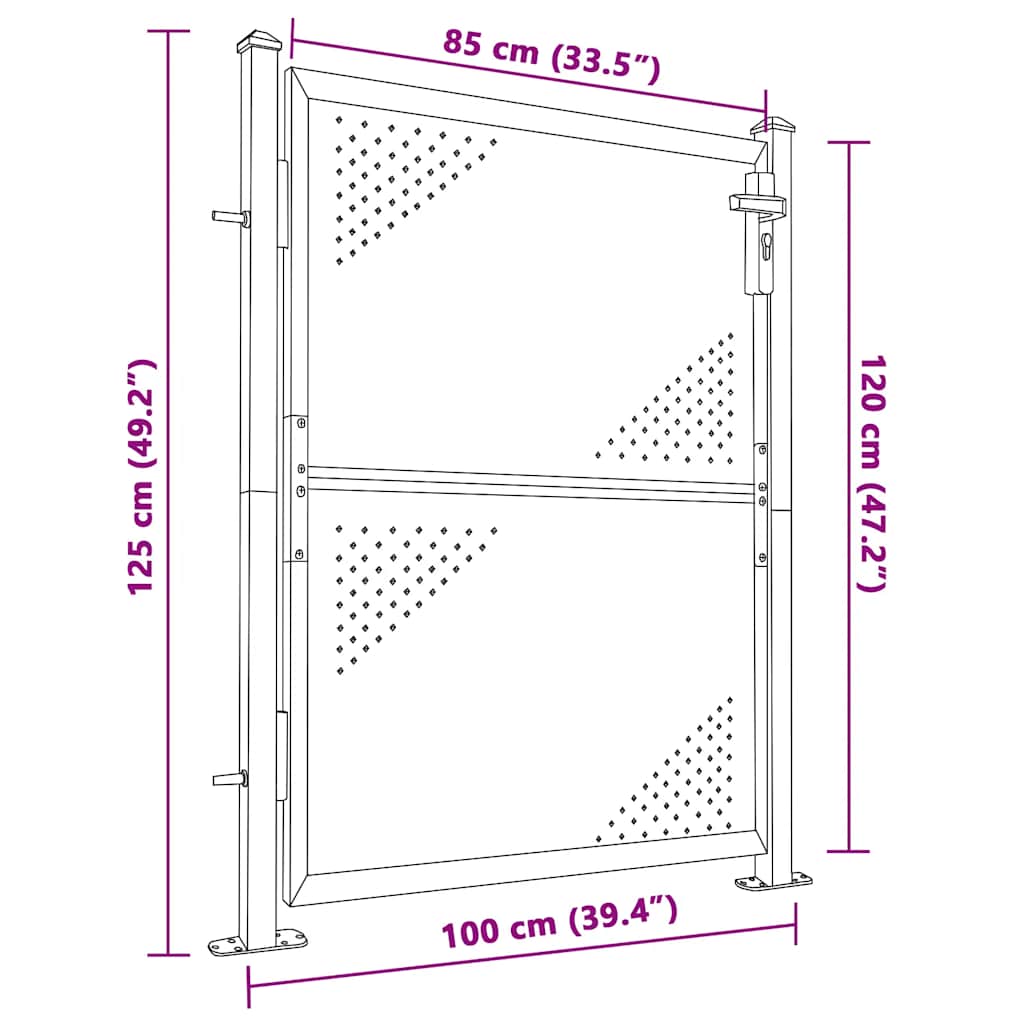 Cancello da giardino 100x120 cm in acciaio inox