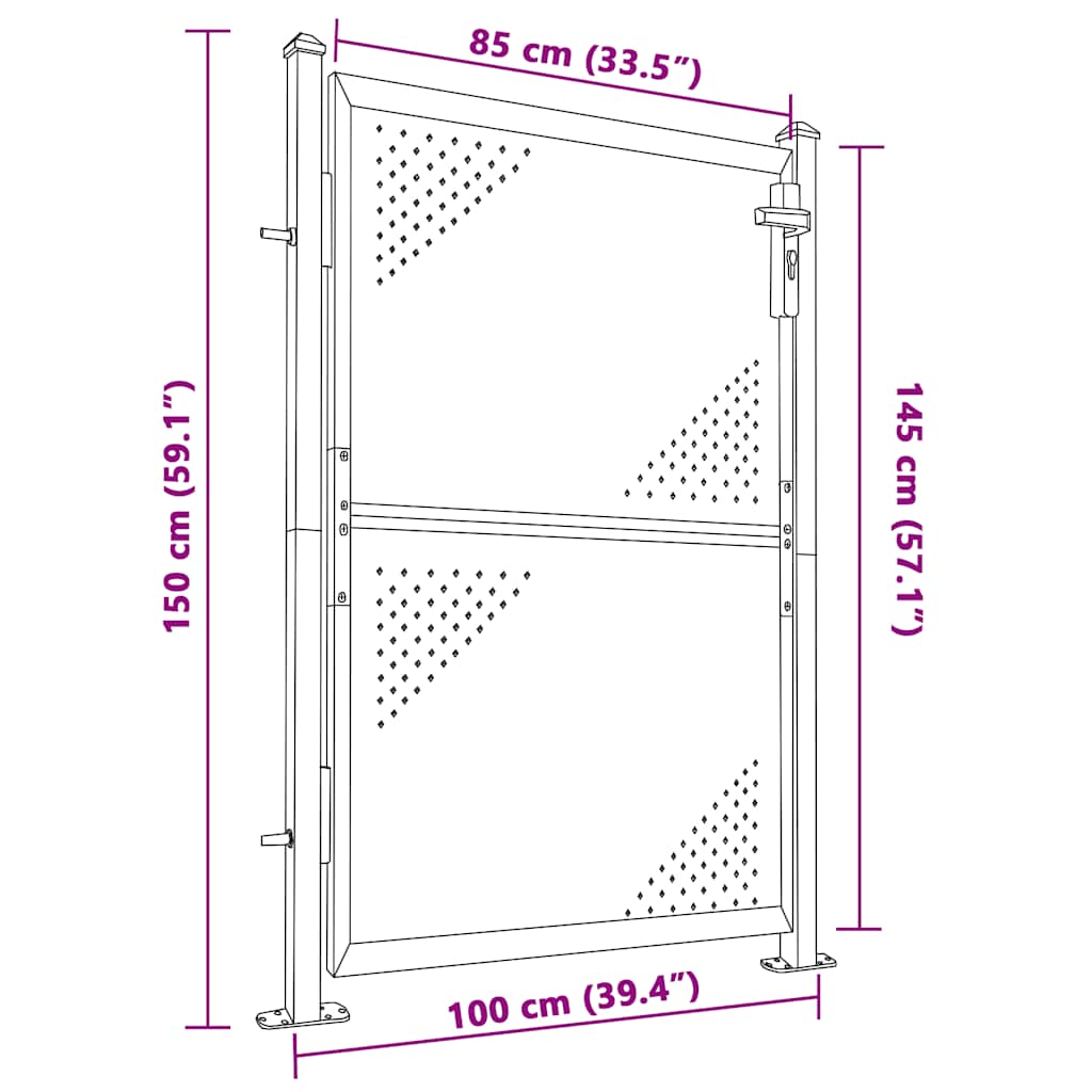 Cancello da giardino 100x145 cm in acciaio inox