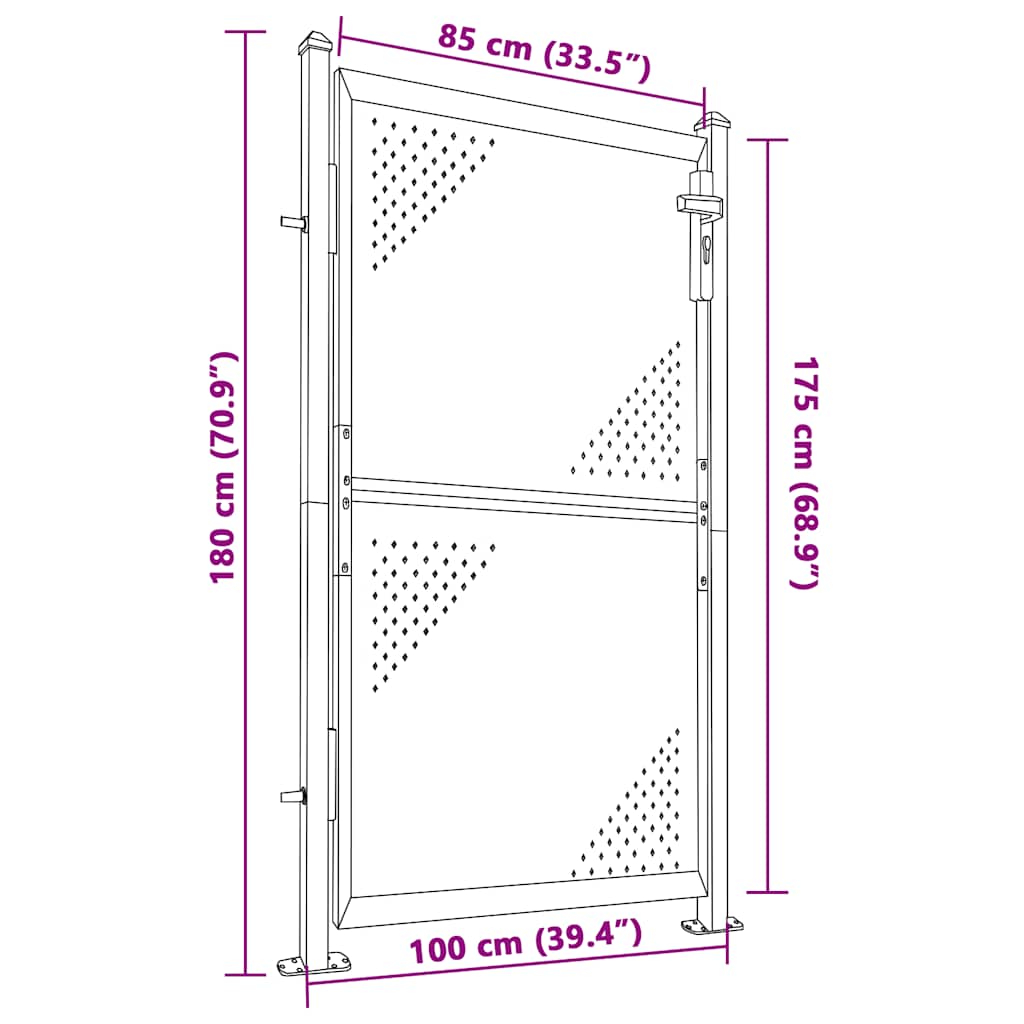 Cancello da giardino 100x175 cm in acciaio inox