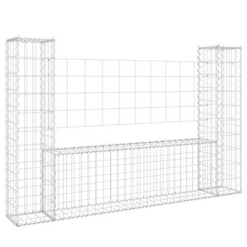 Cesto Gabbione a U con 2 Pali in Ferro 140x20x100 cm