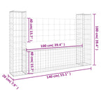 Cesto Gabbione a U con 2 Pali in Ferro 140x20x100 cm