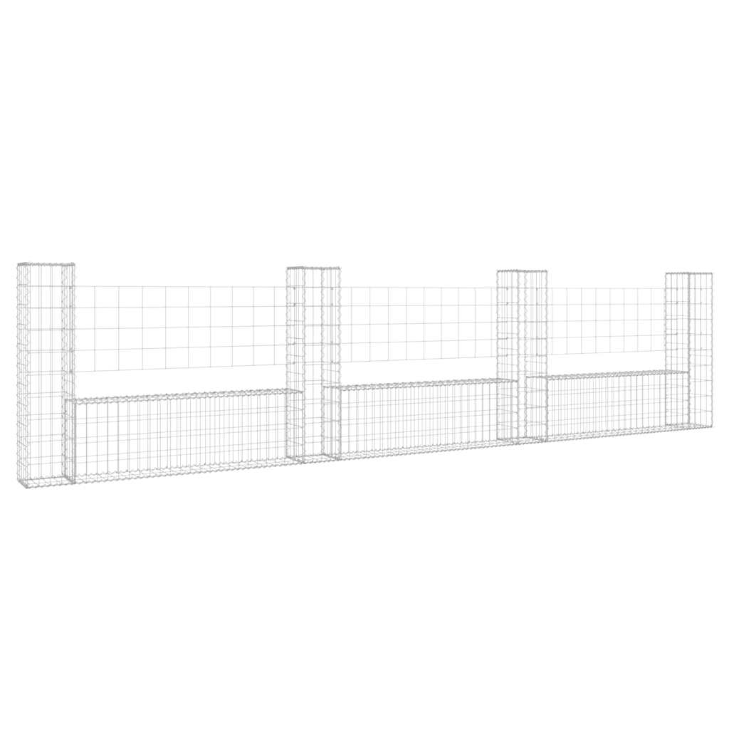 Cesto Gabbione a U con 4 Pali in Ferro 380x20x100 cm