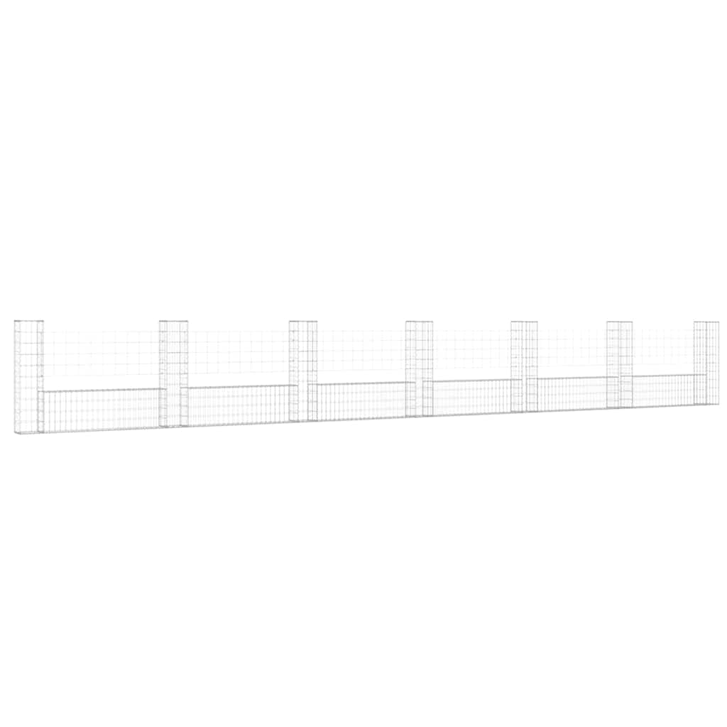 Cesto Gabbione a U con 7 Pali in Ferro 740x20x100 cm