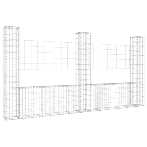 Cesto Gabbione a U con 3 Pali in Ferro 260x20x150 cm